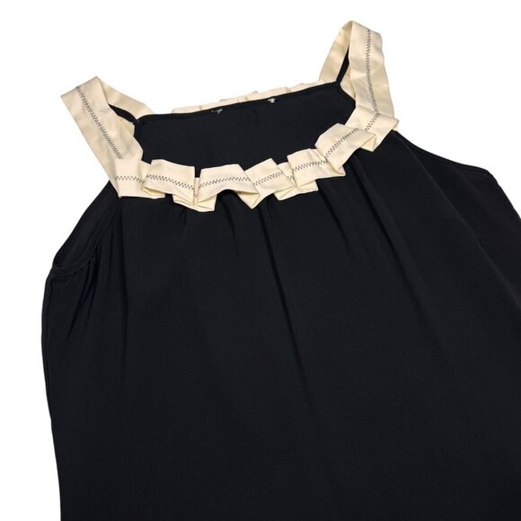 VTG Sleeveless Top Sz.S Black Contrast Trim Ruffle Office Siren Minimalist - Picture 8 of 8